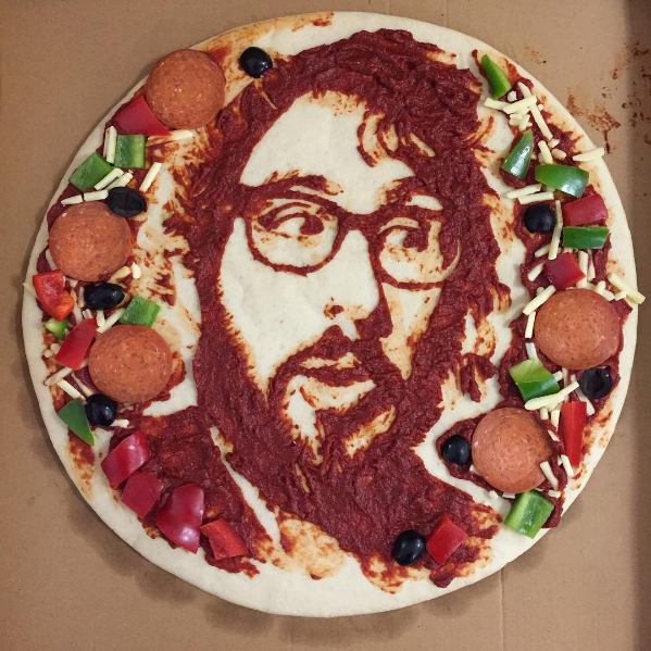 Who's hungry???? Thanks @nathanwyburnart for my pizza portrait! #cardiff