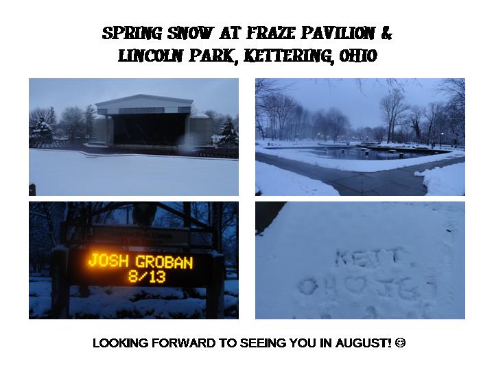 FRAZE PAVILION & LINCOLN PARK, KETTERING OH -- SPRING SNOW PICS/WAITING FOR 8/13/13!